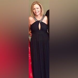 Cross Neck Halter Formal Maxi Dress in Navy Blue, spotless